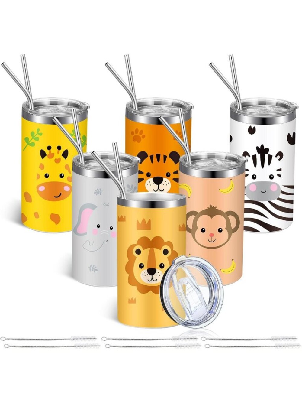 Safari Jungle Animal Tumblers - 20 oz Cups with Lid & Straw for Baby Showers